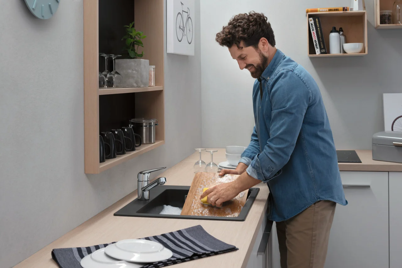 Hansgrohe Einbauspüle S51 Steingrau, 540 x 490 mm, Beckentiefe 190 mm, Aufbau, SilicaTec Material