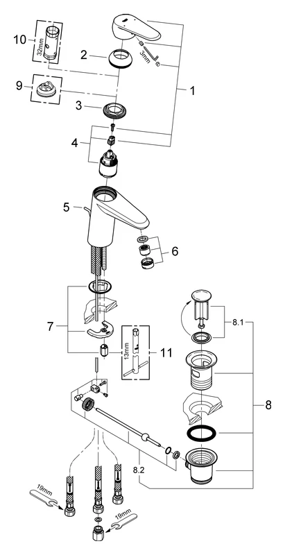 Einhand-Waschtischbatterie Eurodisc Cosmopolitan 33177_2, S-Size, Einlochmontage, Zugstangen-Ablaufgarnitur 1 1/4'', chrom