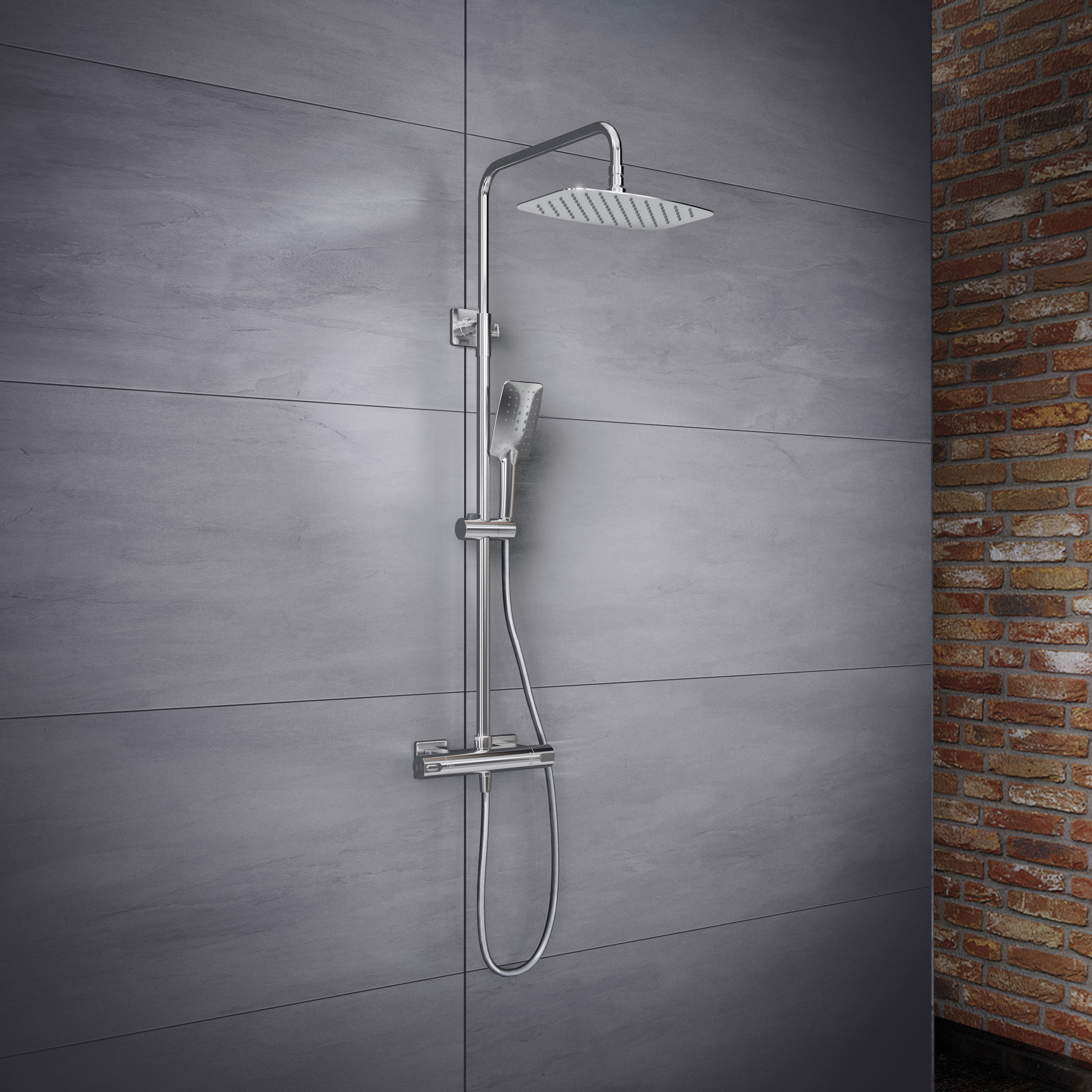 HSK Shower-Set Duschsystem mit SafeTouch-Funktion „RS Softcube 2.0“ mit Kopfbrause Softcube, super-flach (300 × 200 × 2 mm) Ausladung 385 mm in chrom