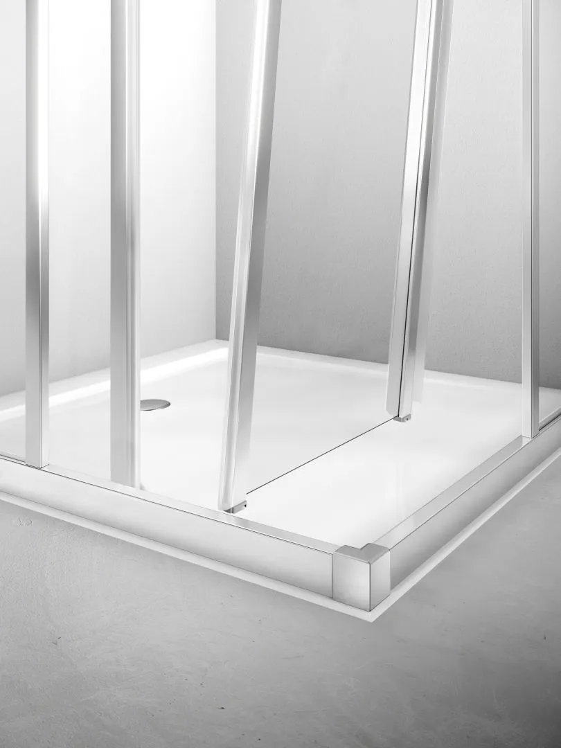 Kermi Duschtür Gleittür 2-teilig mit Festfeld links für Nische und Ecke „LIGA“ 185 cm Glas Klar, Profile Silber Hochglanz, Schiebetür zweiteilig