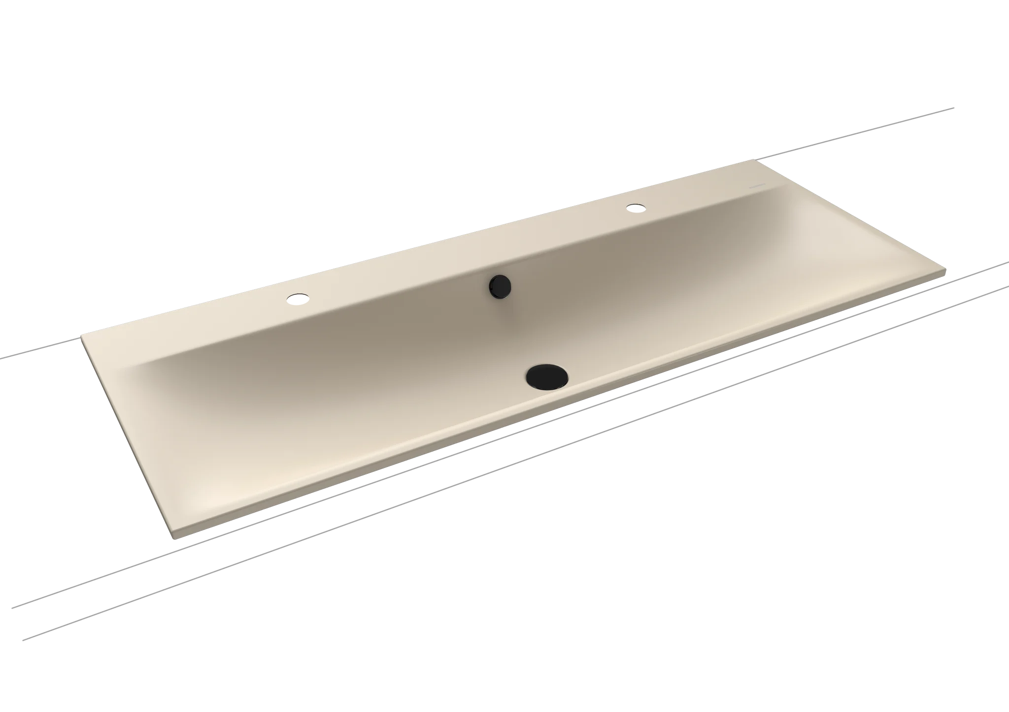 Kaldewei SILENIO Einbau-Doppelwaschtisch, 1200x460 mm, warm beige 20, Perl-Effekt, Antidröhnen, 2x1 HL, Überlauf, Sichtteile schwarz matt 100