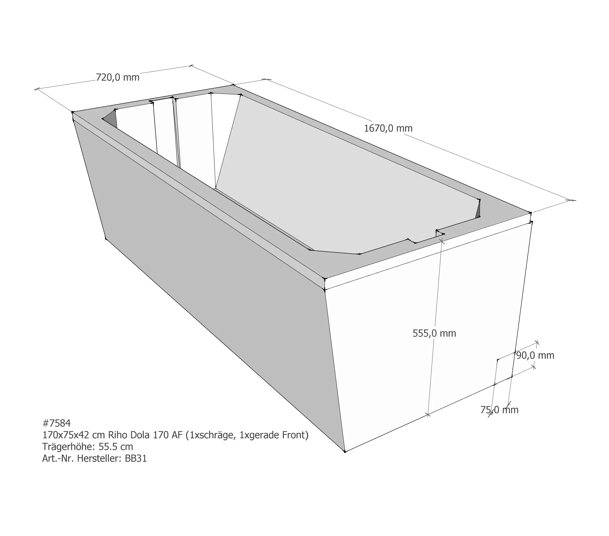 Badewannenträger für Riho Dola 170 × 75 × 42 cm Badewannenträger für Riho Dola 170 × 75 × 42 cm