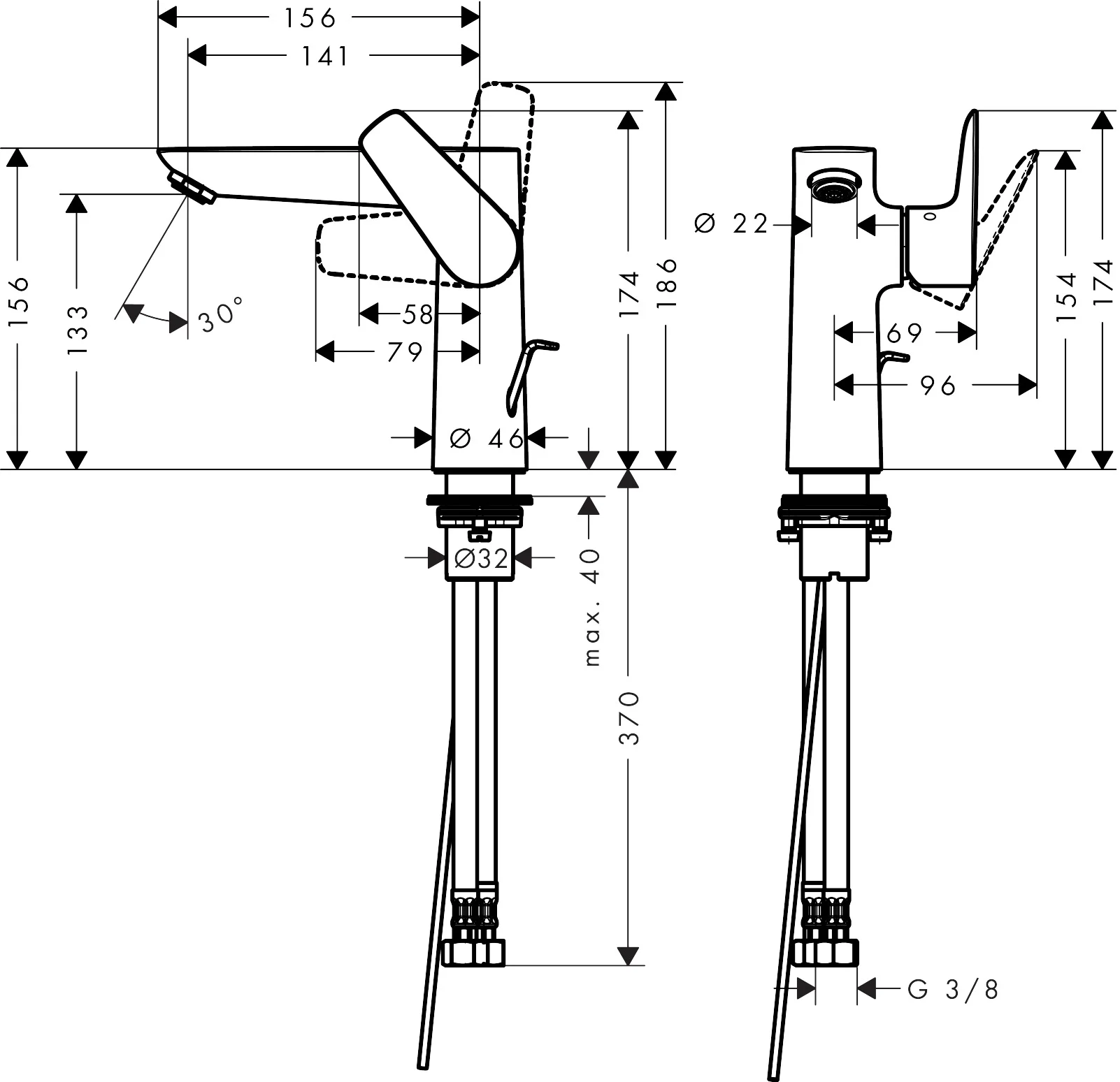 Hansgrohe Talis E Einhebel-Waschtischmischer 150 BBR, Ausladung 141 mm, Auslaufhöhe 133 mm, Hebelgriff, Normalstrahl, max. Durchfluss 5 l/min, Keramikmischsystem, einstellbare Temperaturbegrenzung, für Durchlauferhitzer geeignet
