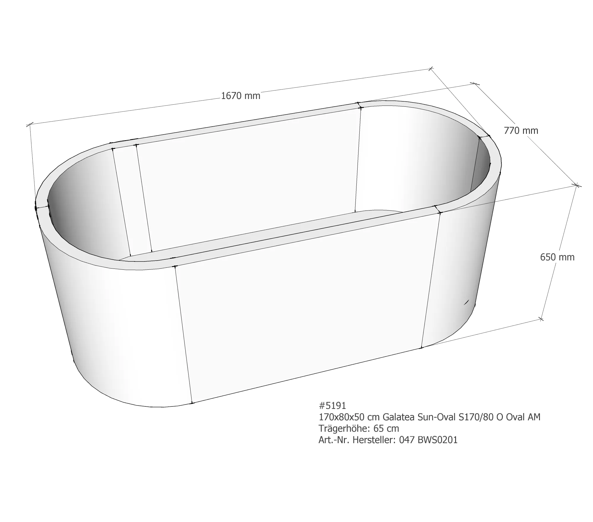 Badewannenträger für Galatea ~Sun S 170/80 O 170 × 80 × 50 cm