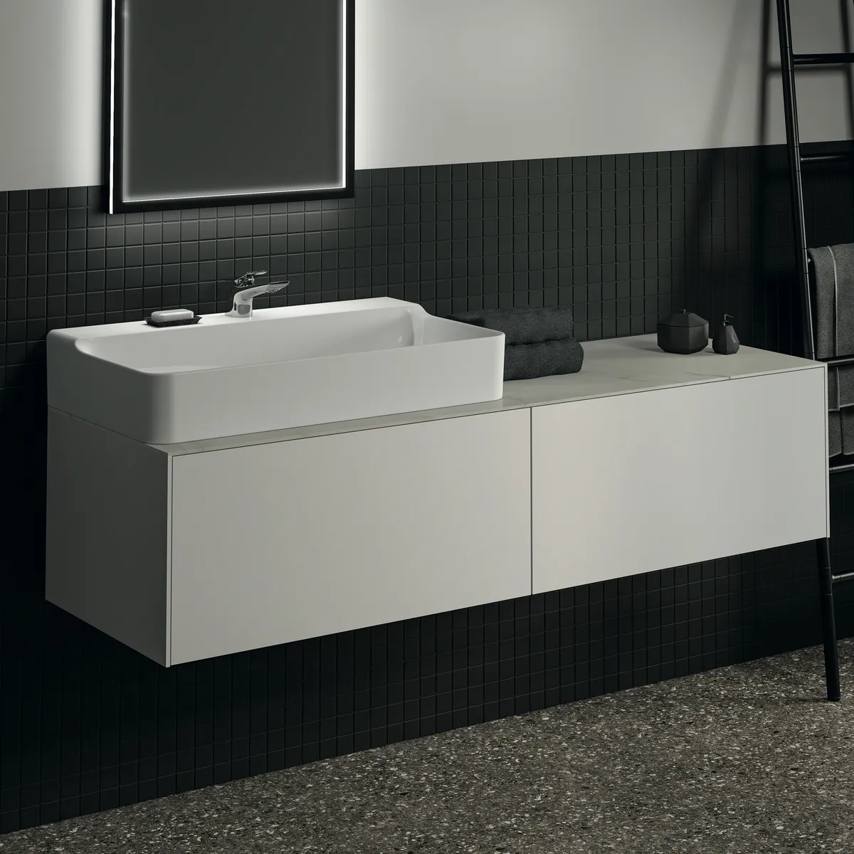 Waschtischplatte Conca, aus Keramik, 1587x505x6mm, Marmor Noir Desir