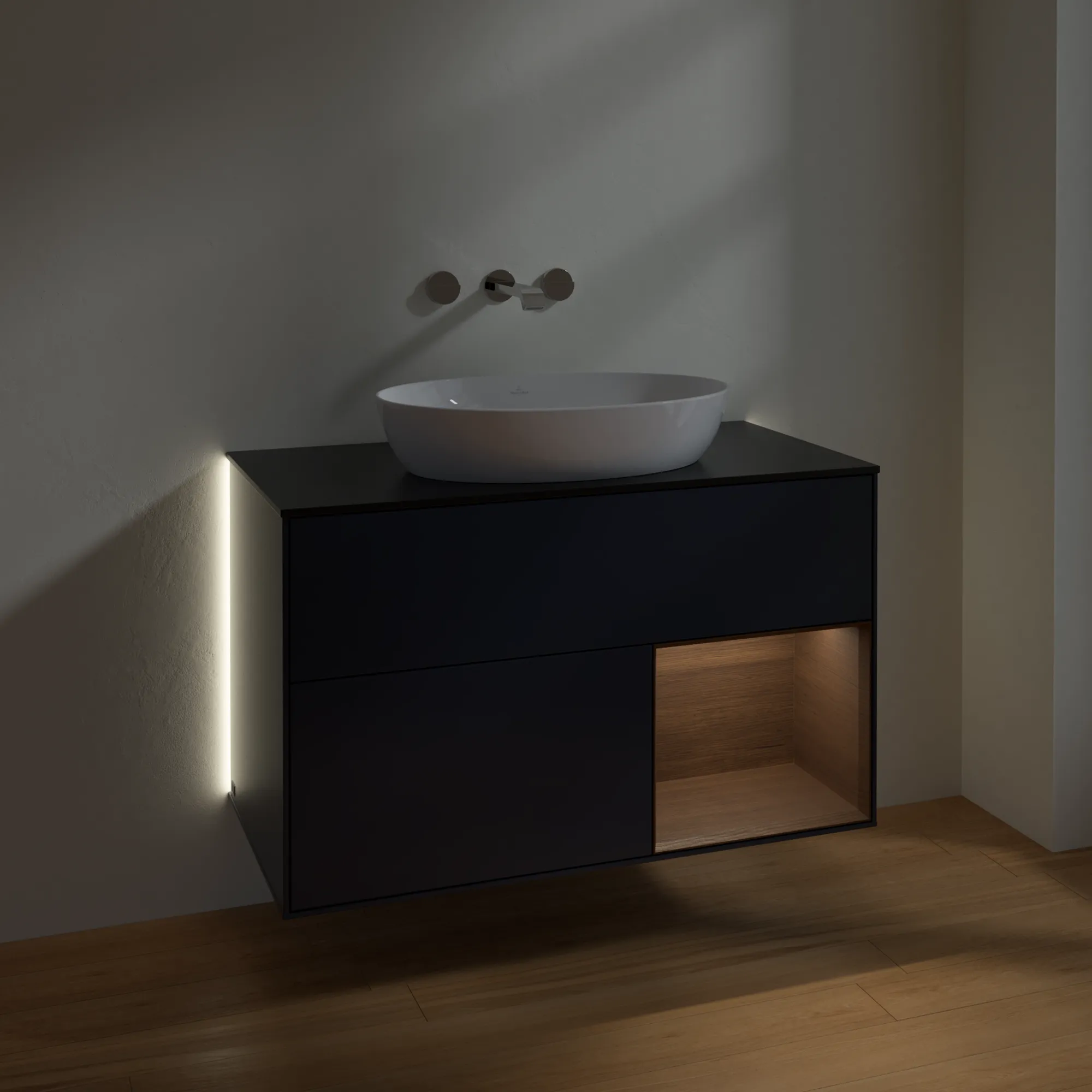 Villeroy & Boch Waschtischunterschrank „Finion“ für Schrankwaschtisch 1000 × 603 × 501 mm Midnight Blue Matt Lacquer, für Becken mittig, ohne Hahnlochbohrung Villeroy & Boch Waschtischunterschrank „Finion“ für Schrankwaschtisch 1000 × 603 × 501 mm Midnight Blue Matt Lacquer, für Becken mittig, ohne Hahnlochbohrung