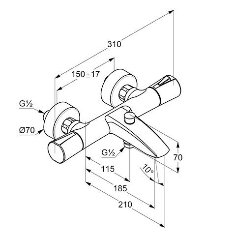 ZENTA Thermostat Wannenfüll und Brausearmatur DN 15 chrom