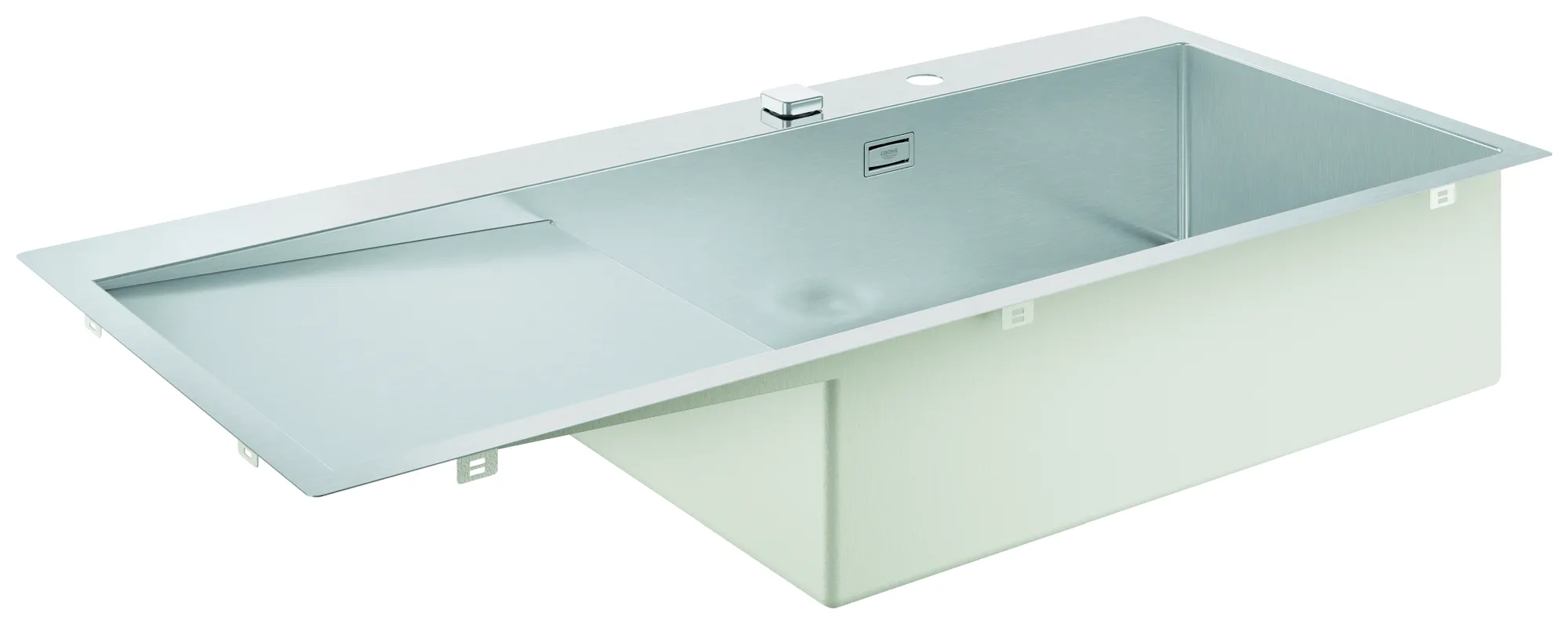 Edelstahlspüle K1000 31582_1, mit Abtropffläche, Modell: K1000 80-S 116/52 1.0 rh, Montageart: aufliegend oder flächenbündig, Maße: 1160 x 520 mm, 1 Becken: 710 x 400 mm, rechts einbaubar, edelstahl Edelstahlspüle K1000 31582_1, mit Abtropffläche, Modell: K1000 80-S 116/52 1.0 rh, Montageart: aufliegend oder flächenbündig, Maße: 1160 x 520 mm, 1 Becken: 710 x 400 mm, rechts einbaubar, edelstahl