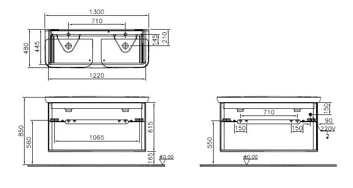 Sento Set 130 cm Waschtisch + Unterschrank 2 Laden Fjordgrün Matt