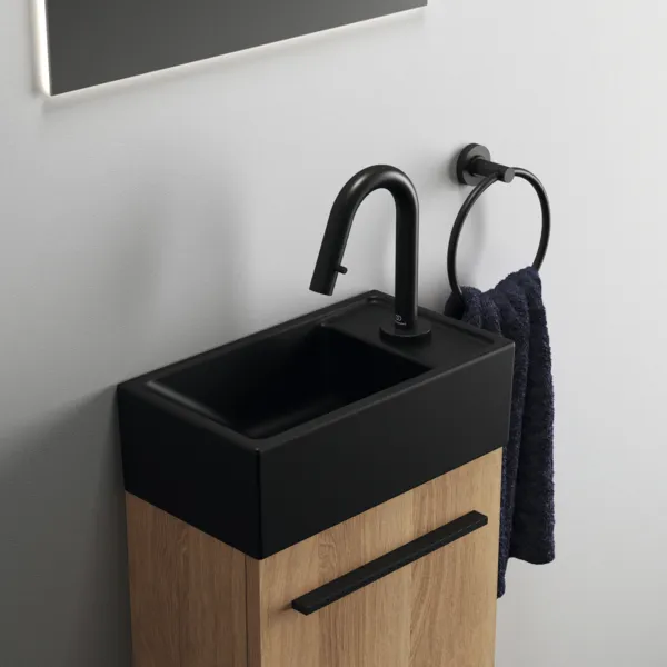 Waschbecken „i.lifeS“ 37 × 21 × 12 cm, Hahnlochposition rechts in Schwarz Matt Waschbecken „i.lifeS“ 37 × 21 × 12 cm, Hahnlochposition rechts in Schwarz Matt