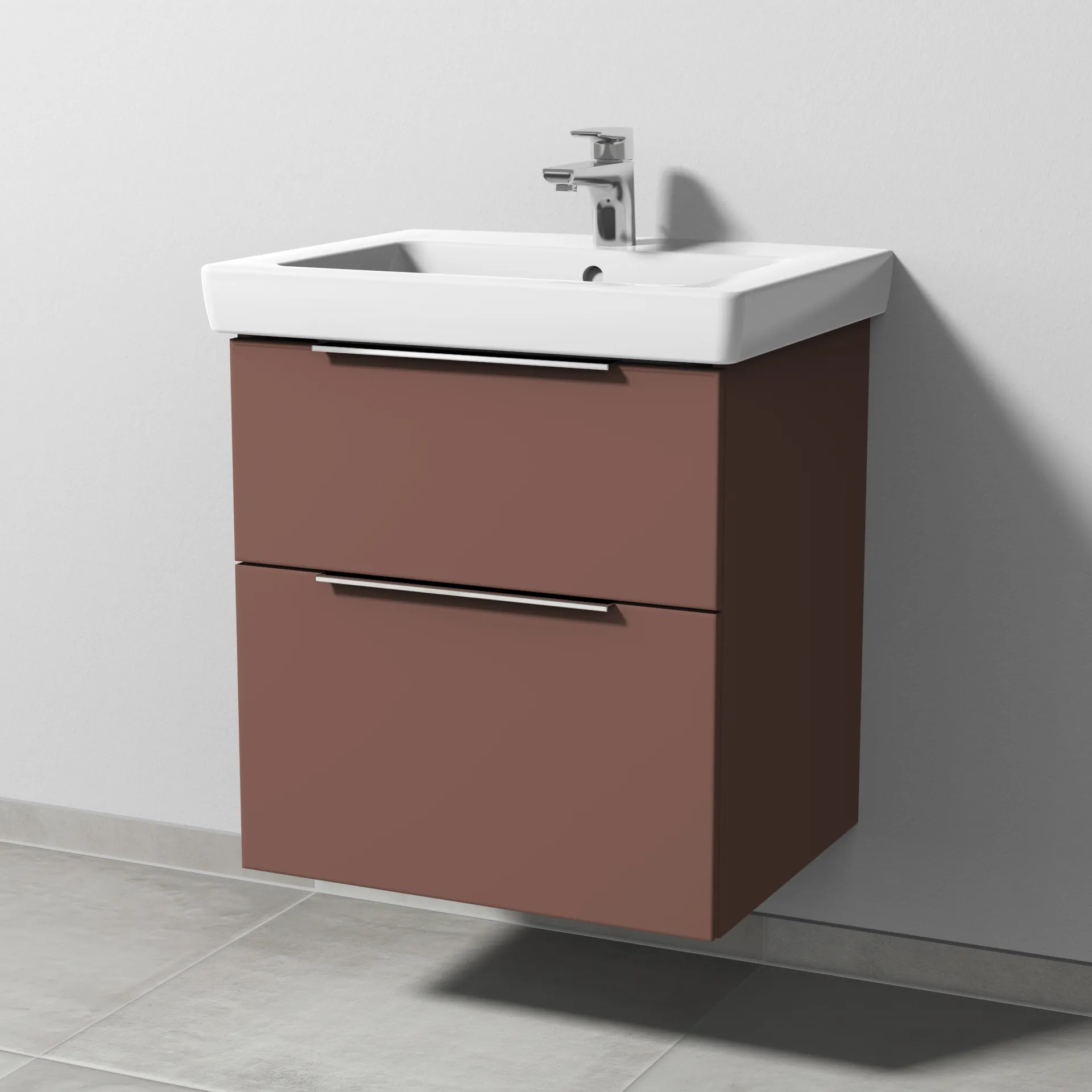 Sanipa Waschtischunterschrank „3way“ passend zu Keramik-Waschtische Subway 2.0 von Villeroy & Boch 550 × 593 × 447 mm in Wine-Red, Becken mittig