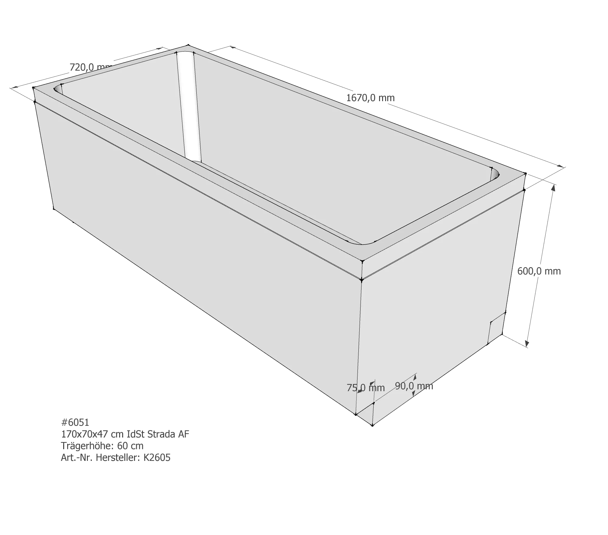 Badewannenträger für Ideal Standard Strada 170 × 70 × 47 cm Badewannenträger für Ideal Standard Strada 170 × 70 × 47 cm