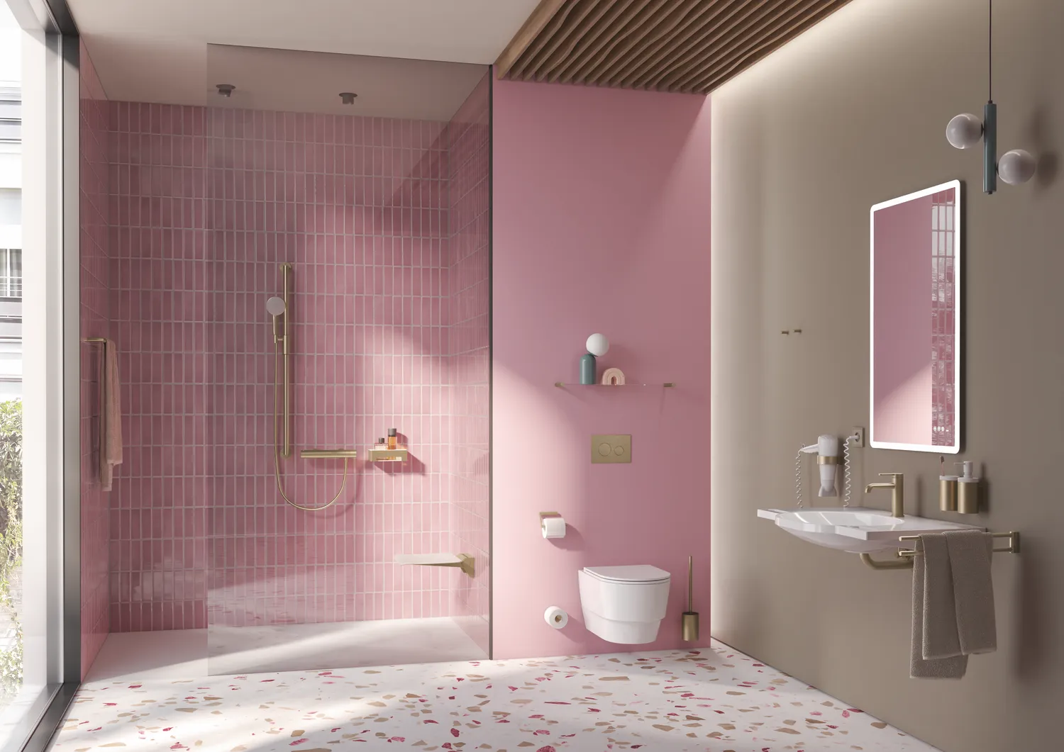 Duschkorb des Systems 900, Halter aus Edelstahl, PVD, Einsatz aus Kunststoff, weiß, B: 220 mm, H: 67 mm, T: 115 mm, in Farbe CK (messing glänzend)