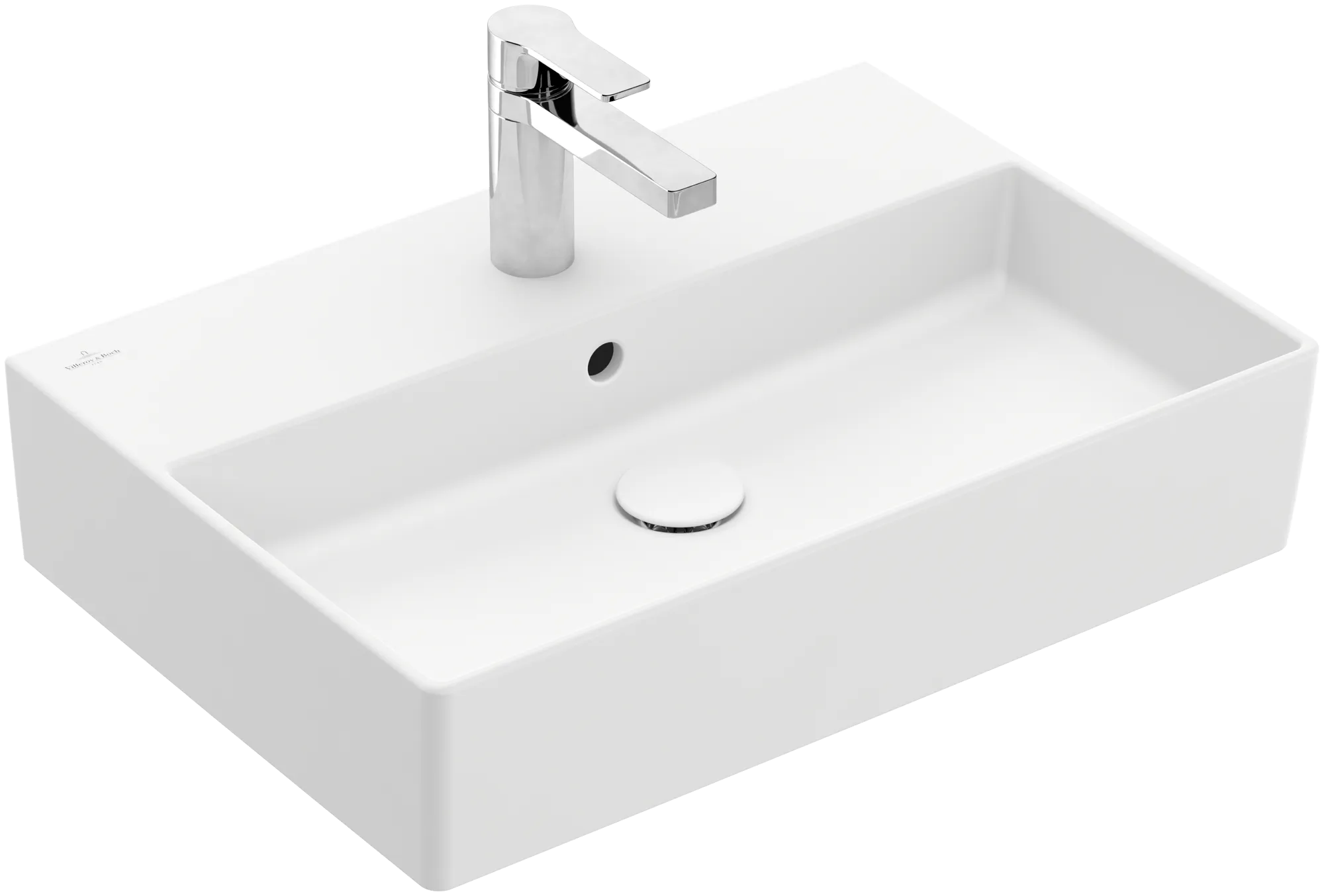 Villeroy & Boch Wandwaschtisch aus TitanCeram „Memento 2.0“ 600 × 420 × 135 mm, mit Hahnlochbohrung, Hahnlochposition mittig in Stone White