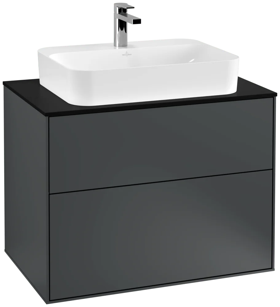 Villeroy & Boch Finion Waschbeckenunterschrank F34, 800 x 603 x 501 mm, Midnight Blue Matt Lacquer / Glass Black Matt