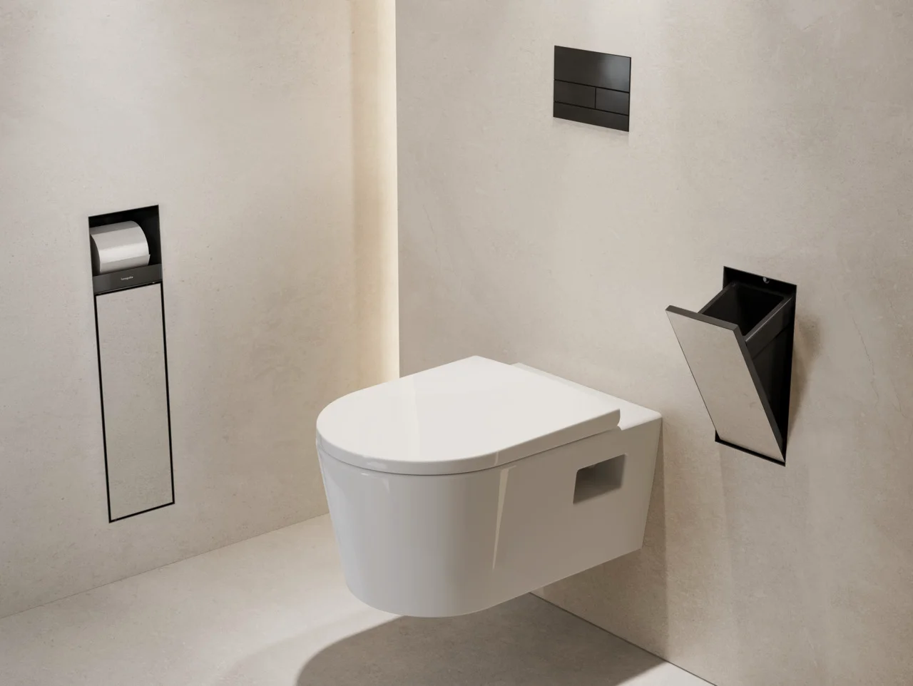 Hansgrohe XtraStoris Rock Einbau Abfalleimer mit befliesbarer Tür, mattschwarz, 300/150/140 mm, Fassungsvermögen 2,5 l