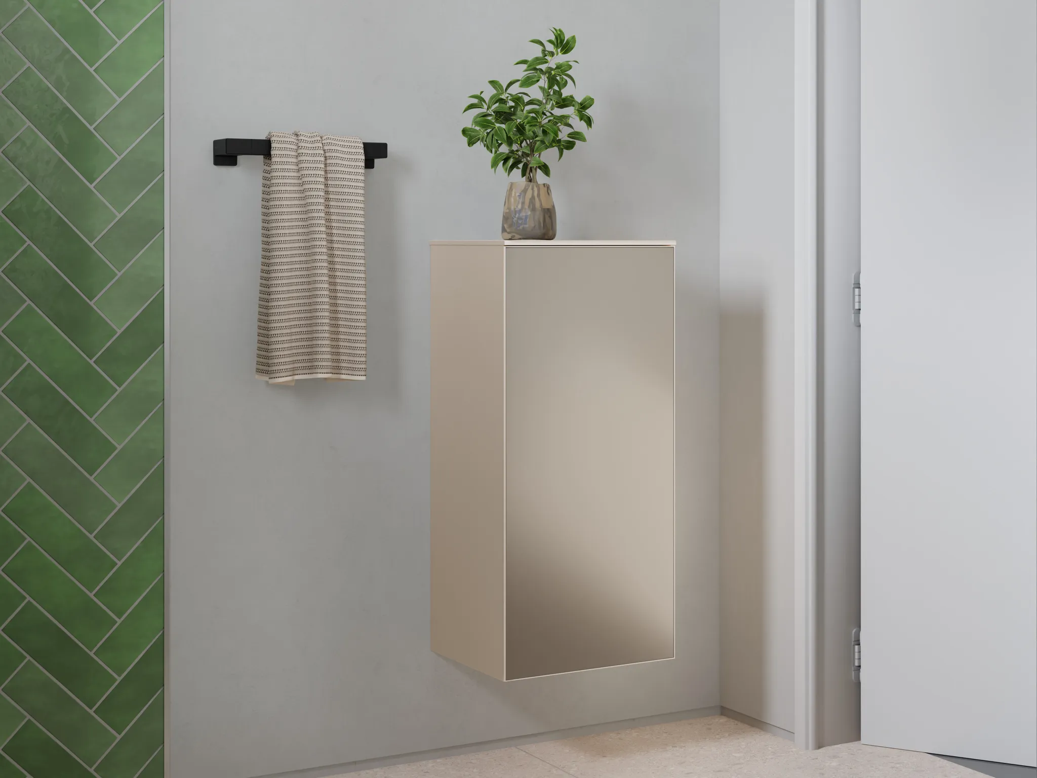 Xevolos E Halbhochschrank Sandbeige Matt 400/360, Türanschlag rechts Bronze Struktur