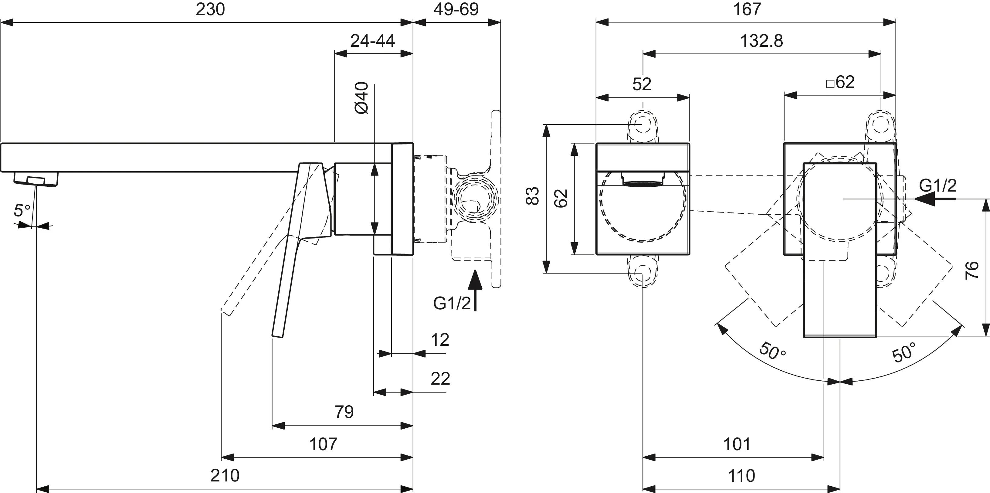 Ideal Standard Wand-Waschischarmatur Extra Ausladung 210mm Silver Storm Ideal Standard Wand-Waschischarmatur Extra Ausladung 210mm Silver Storm