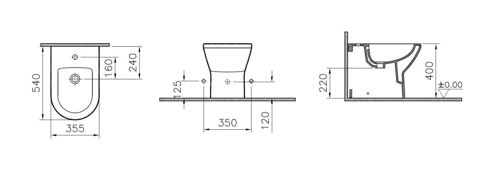 VitrA Integra Stand-Bidet 36 x 54 cm Weiß Hochglanz