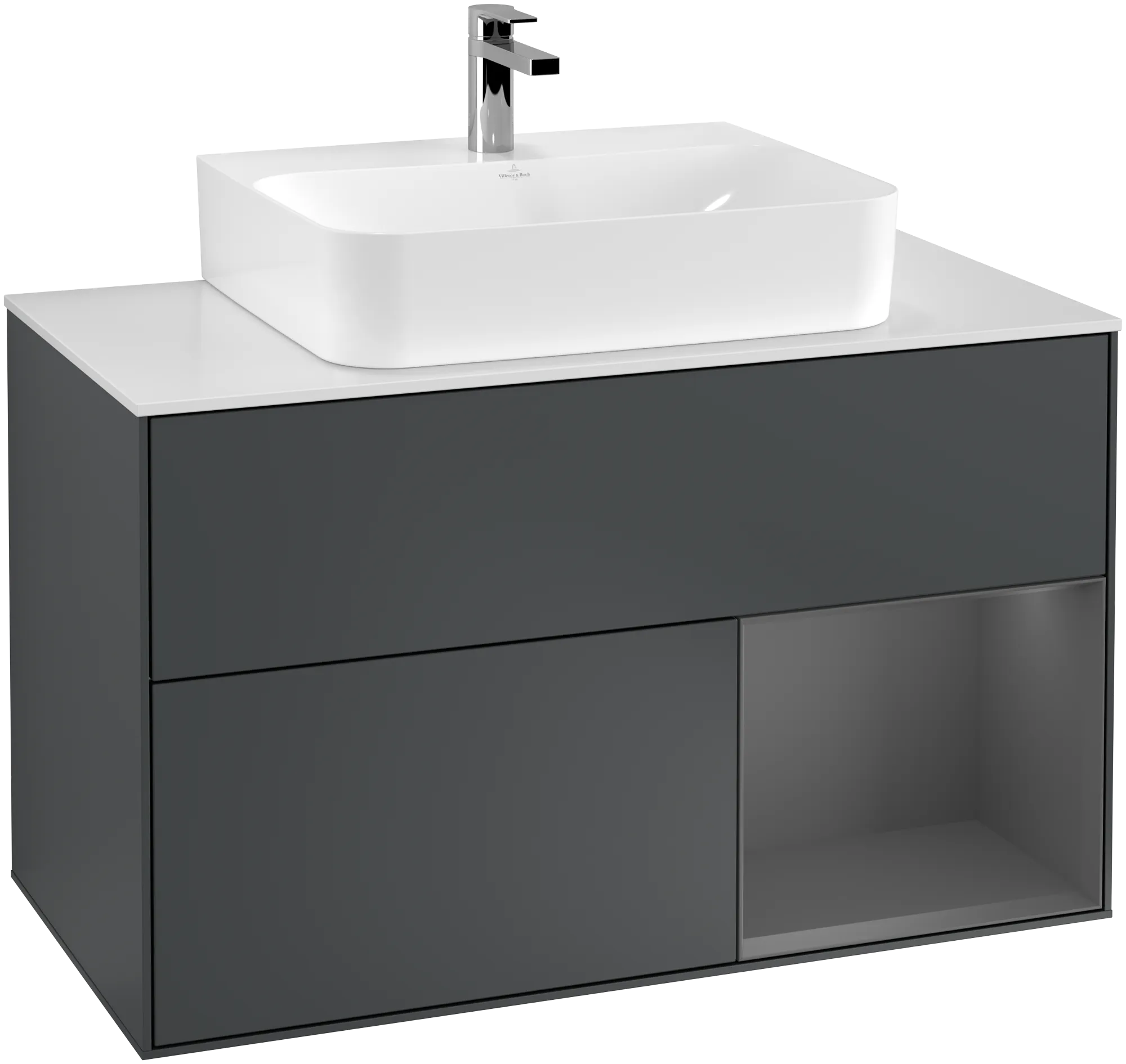 Villeroy & Boch Waschbeckenunterschrank Finion F12, Midnight Blue Matt Lacquer / Anthracite Matt Lacquer / Glass White Matt
