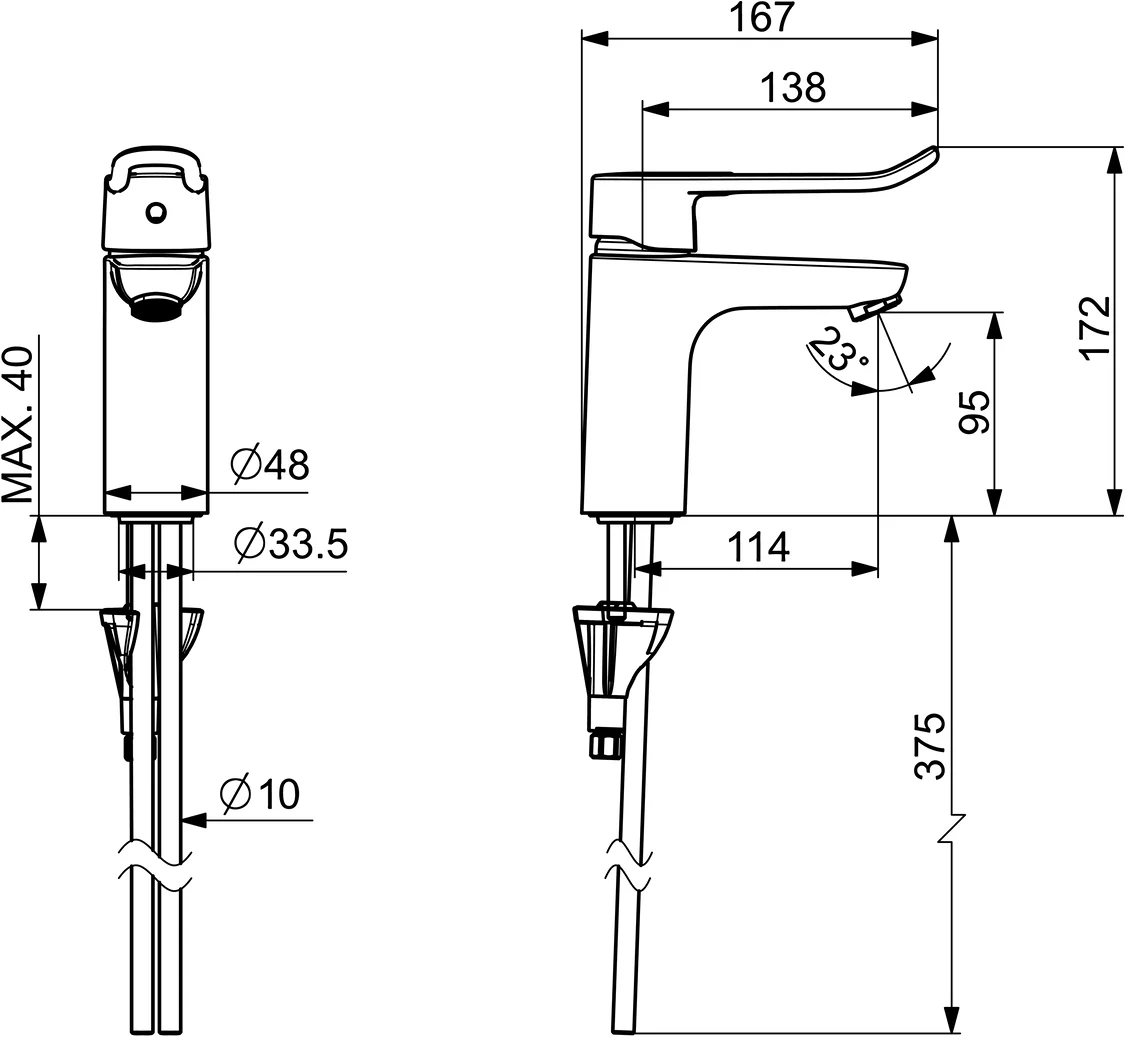 HansaCLINICA Waschtischarmatur Hansaclinica 2018 Einhebelmischer Kupferrohr Bügelhebel lang Ausladung 114