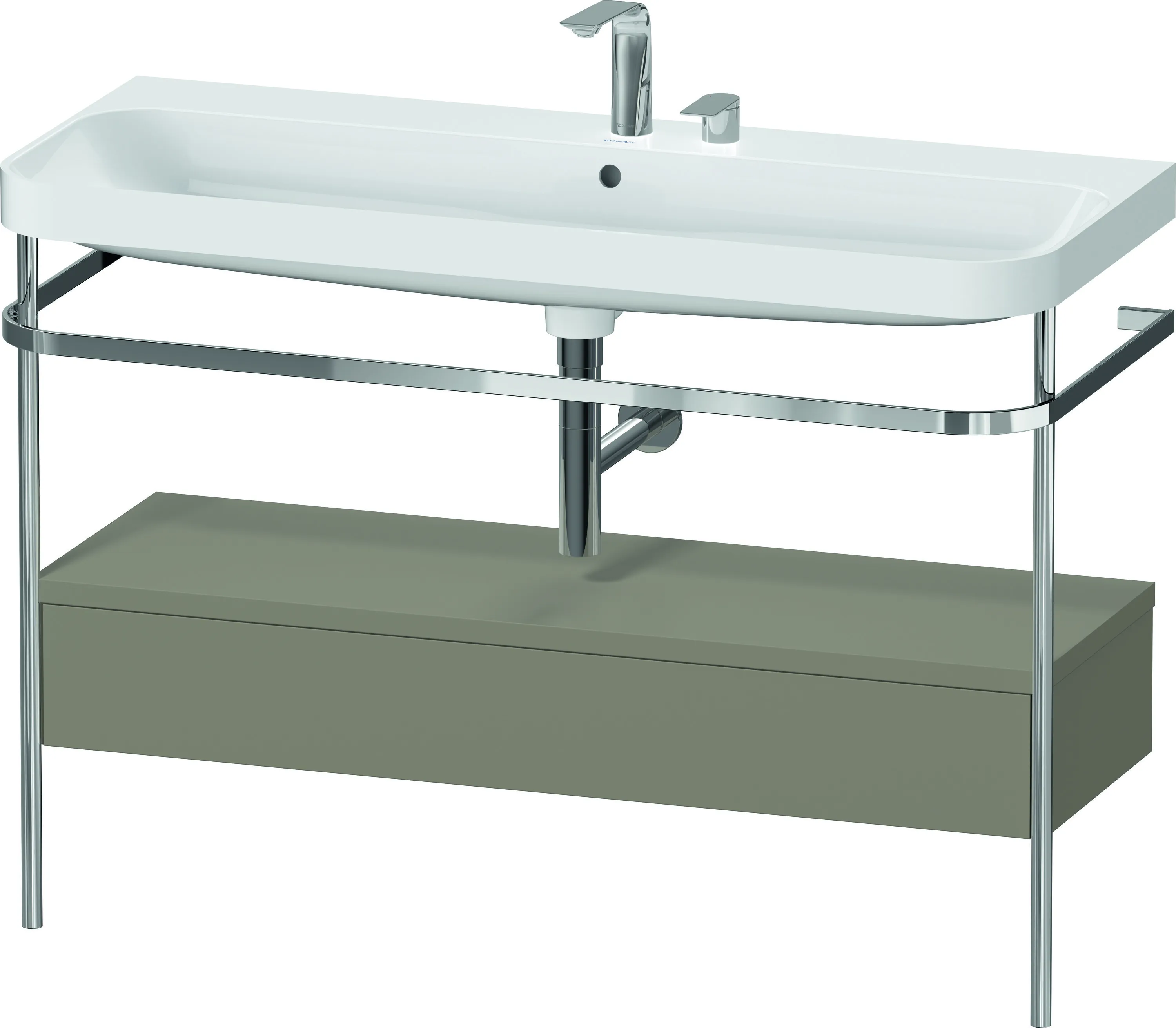 Duravit Waschtischunterschrank c-shaped Set mit Metallkonsole und Schubkasten „Happy D.2 Plus“ 117,5 × 85 × 49 cm Steingrau Seidenmatt