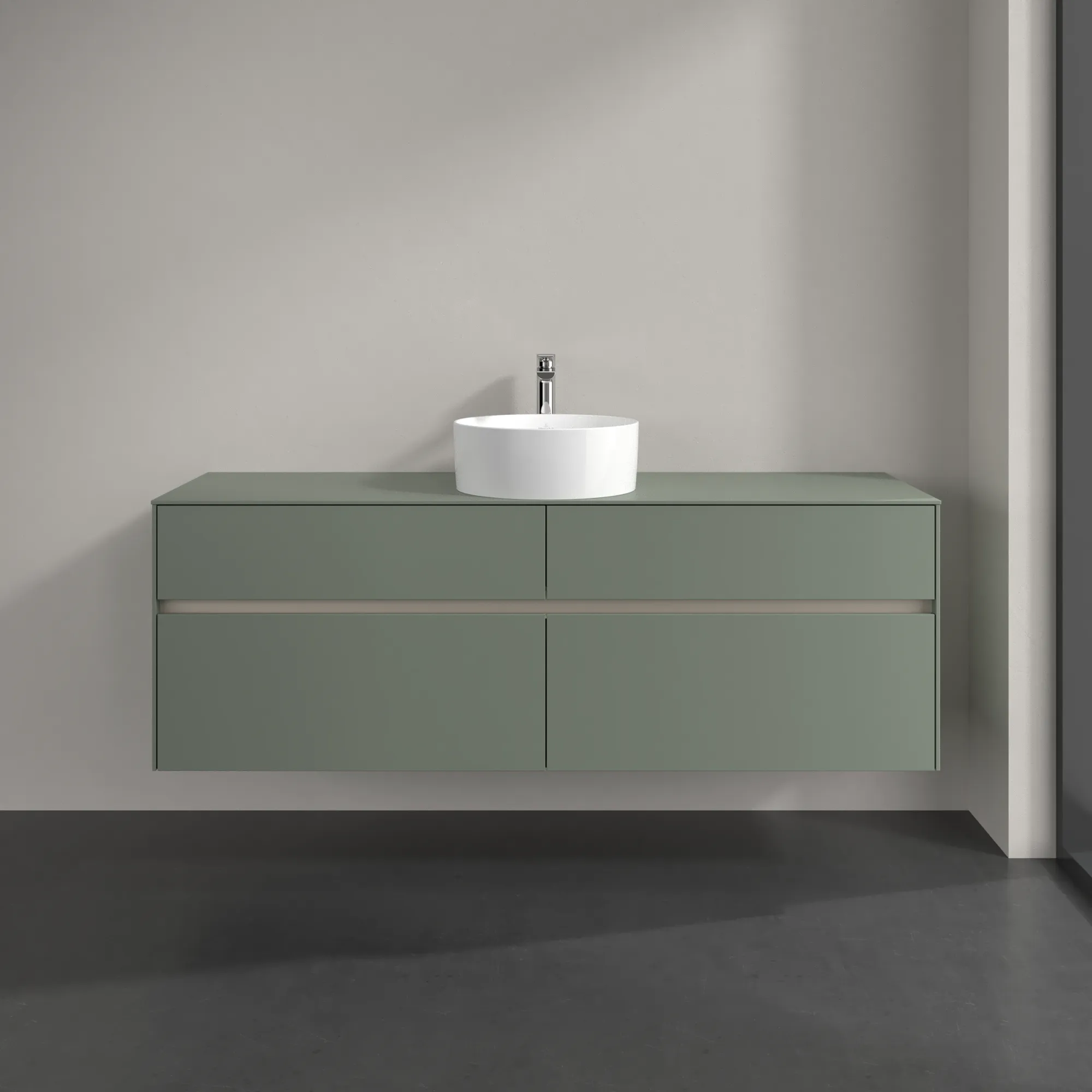 Villeroy & Boch Waschtischunterschrank „Collaro“ 1600 × 548 × 500 mm Soft Green, mit Beleuchtung, für Becken mittig