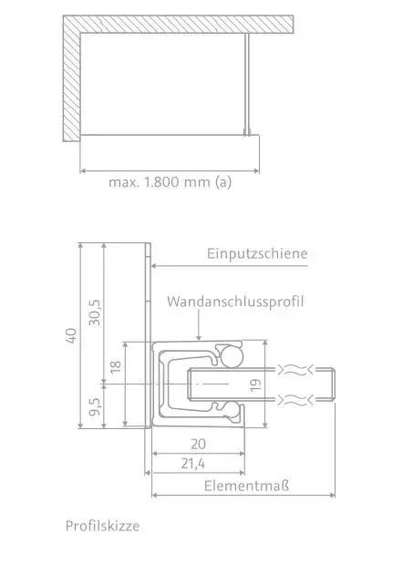 HSK Duschabtrennung Walk-In Glaselement Frontelement-Wandanschlussprofil für bauseitigen Einbau vorab inkl. Keder, Dichtschnur und Stabilisationsbügel „Walk In Pro“ Glas Mattglas, Profile Chromoptik (Alu Hochglanz poliert), H: 2000 mm