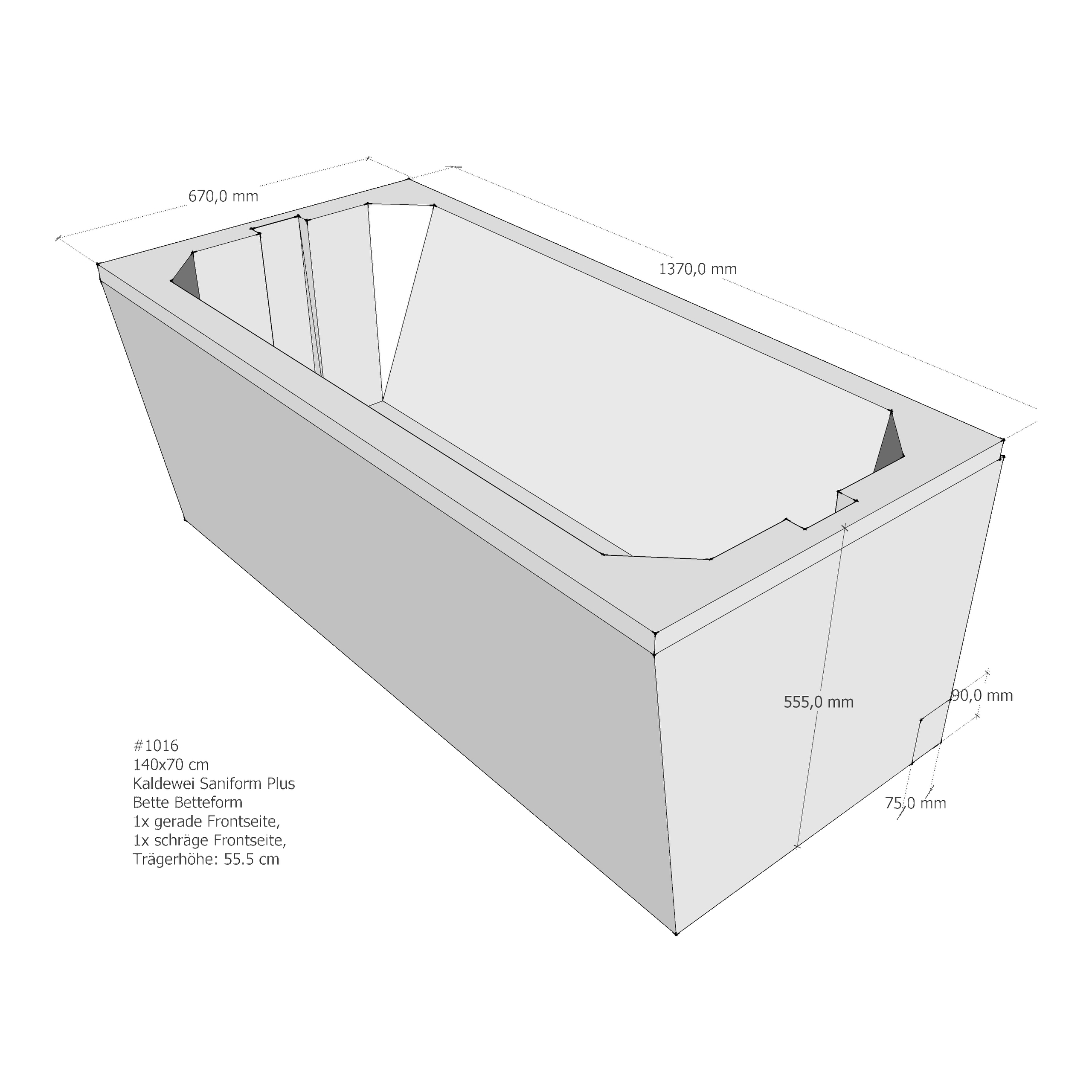 Badewannenträger für BetteForm, Kaldewei Saniform Plus 140 × 70 × 0 cm