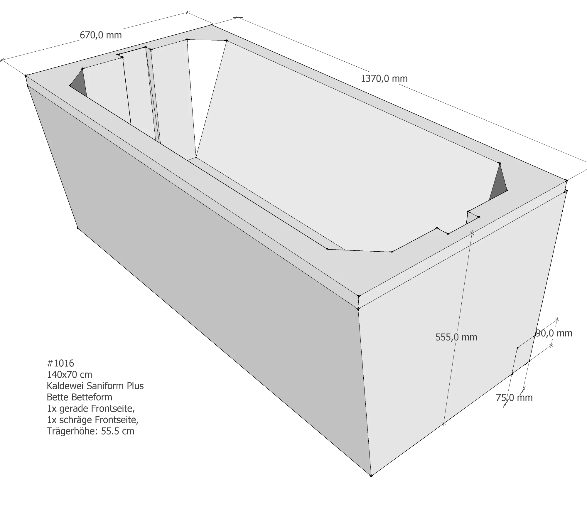 Badewannenträger für BetteForm, Kaldewei Saniform Plus 140 × 70 cm