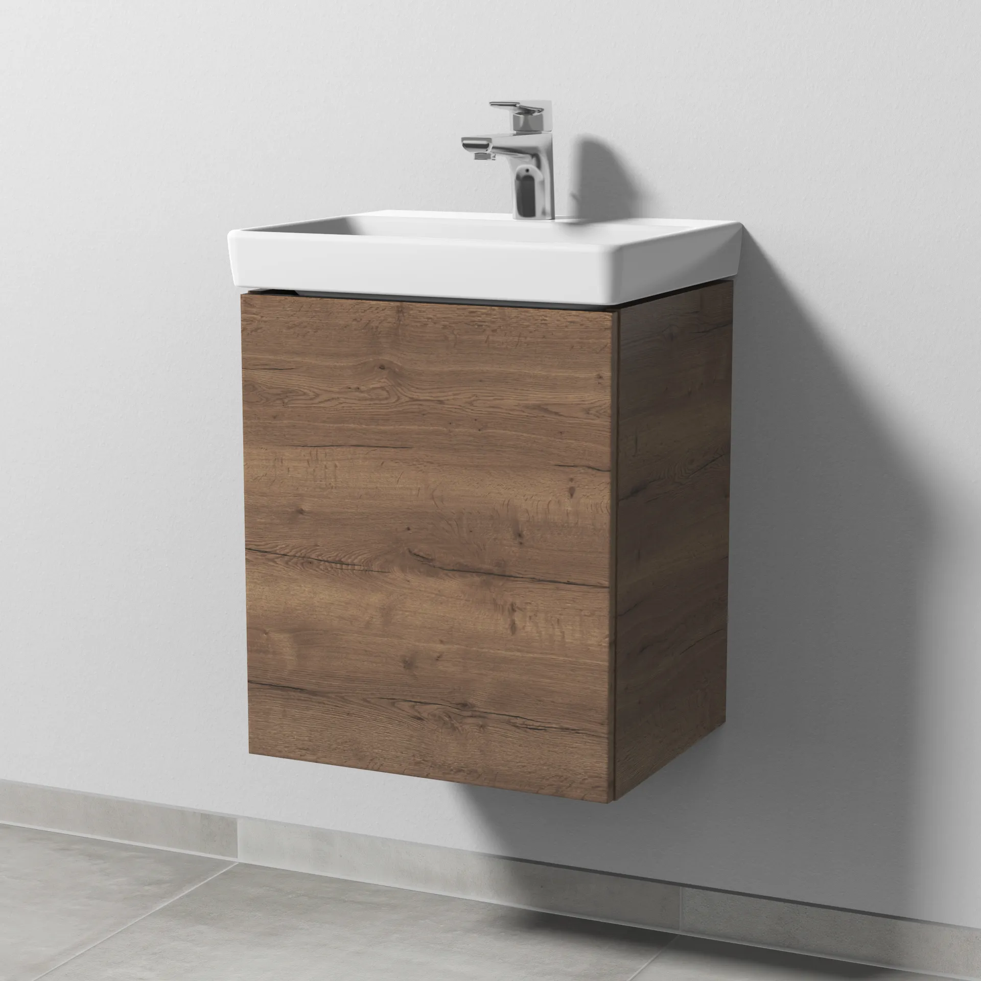Sanipa Waschtischunterschrank „3way“ passend zu Keramik-Waschtische Avento von Villeroy & Boch 430 × 510 × 352 mm in Eiche Tabak, Anschlag links