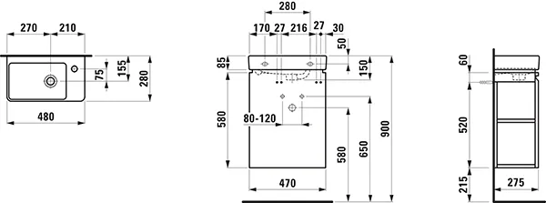Laufen Badmöbelset inkl. Waschtisch „PRO S“ 470 × 280 × 685 mm, Anschlag rechts, Hahnlochposition rechts Laufen Badmöbelset inkl. Waschtisch „PRO S“ 470 × 280 × 685 mm, Anschlag rechts, Hahnlochposition rechts