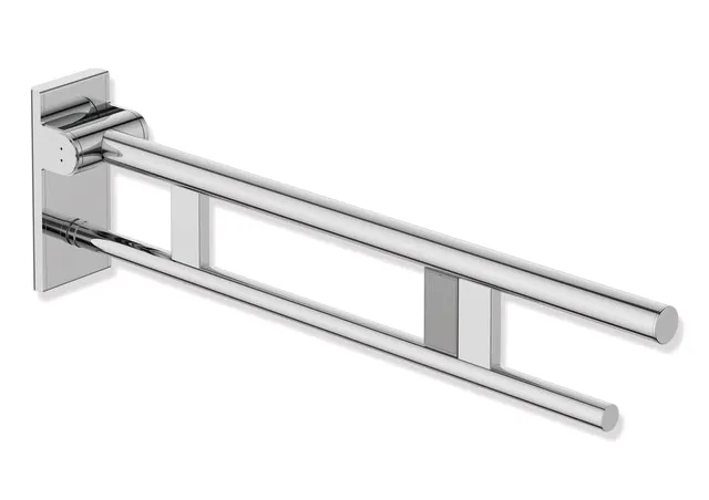 HEWI Stützklappgriff Duo Design A, Edelstahl verchromt, Ausladung 750 mm, Funk-Spülauslösung, rechts