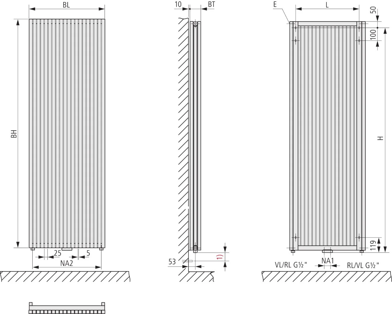 Kermi Carre Bad- und Wohnheizkörper, Serie Carre Plus, 1400x415x86 mm, schwarz RAL 9005 matt