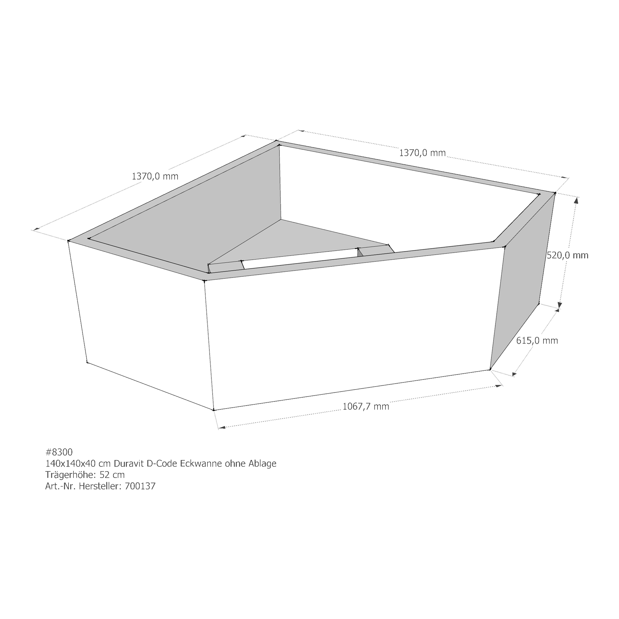 Badewannenträger für Duravit D-Code 140 × 140 × 40 cm