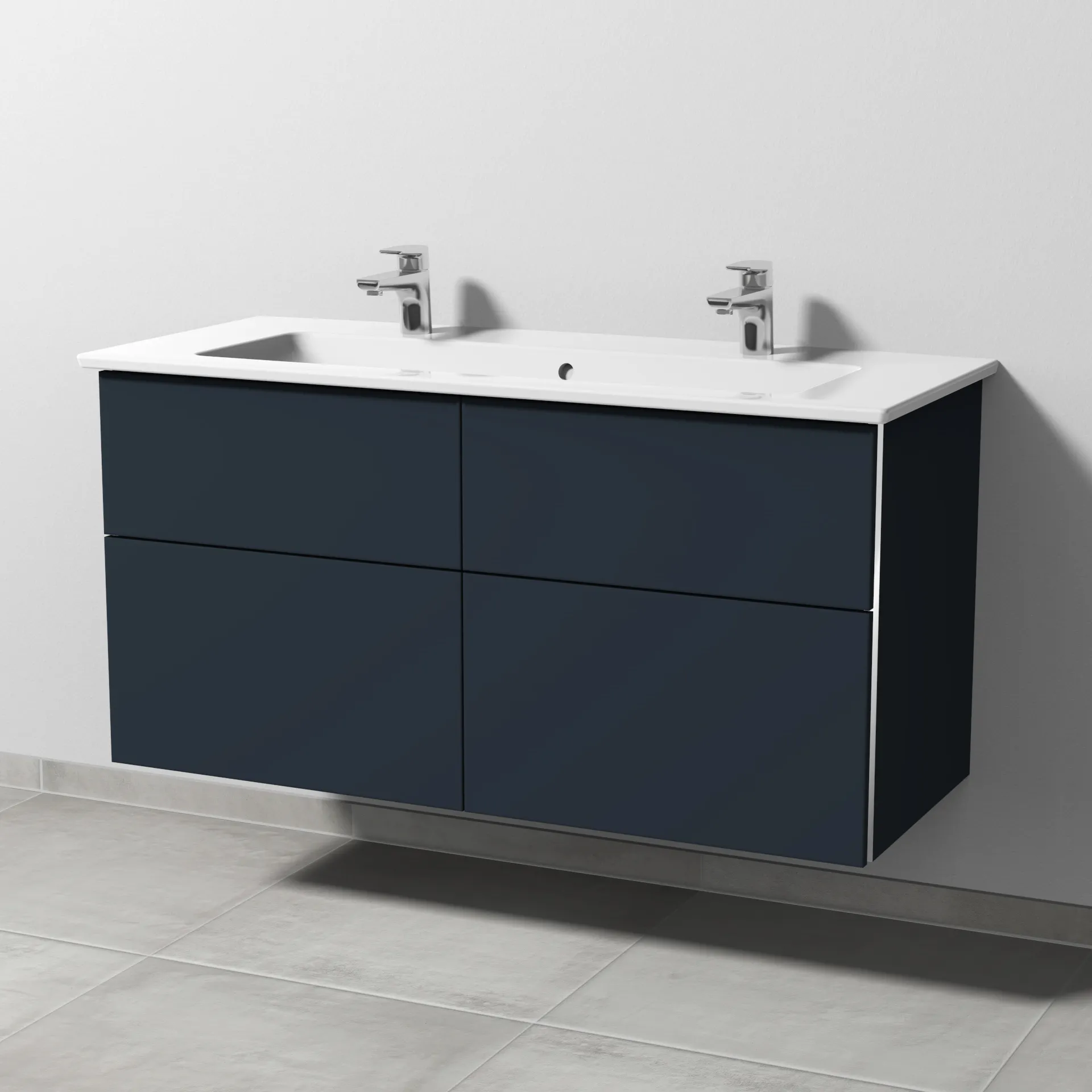 Sanipa Keramik-Waschtisch-Waschtischunterschrank mit Waschtischunterschrank „3way“ 1155 × 591 × 477 mm in Marine (matt), mit Hahnlochbohrung, Becken
