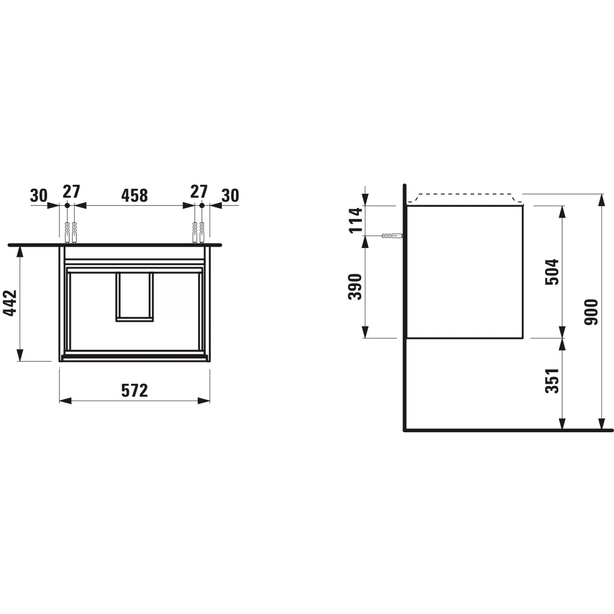 Waschtischunterbau 600, 2 Schubladen, passend zu Marbond Waschtisch H814073 weiß matt