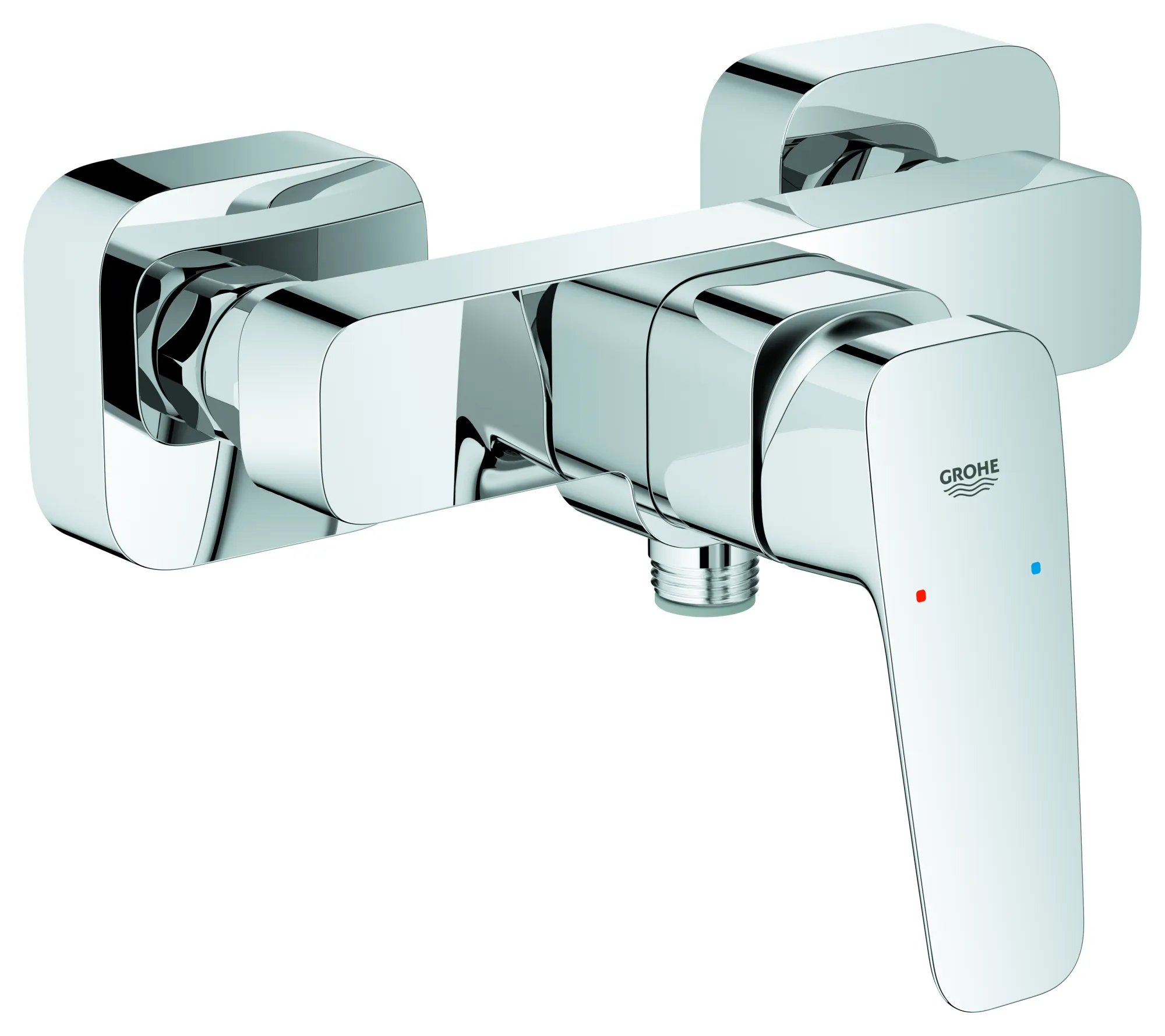 Einhand-Brausebatterie Cubeo 101824, Wandmontage, S-Anschlüsse, Wandrosette, eigensicher, chrom Einhand-Brausebatterie Cubeo 101824, Wandmontage, S-Anschlüsse, Wandrosette, eigensicher, chrom