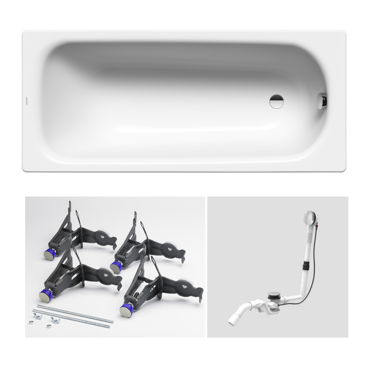 Set- Kaldewei Badewanne „Saniform Plus“ rechteck 170 × 75 cm, Fußgestell Allround „5030“ Modell 5030 und „Basic flat“ Ab- und Überlaufgarnitur Set- Kaldewei Badewanne „Saniform Plus“ rechteck 170 × 75 cm, Fußgestell Allround „5030“ Modell 5030 und „Basic flat“ Ab- und Überlaufgarnitur