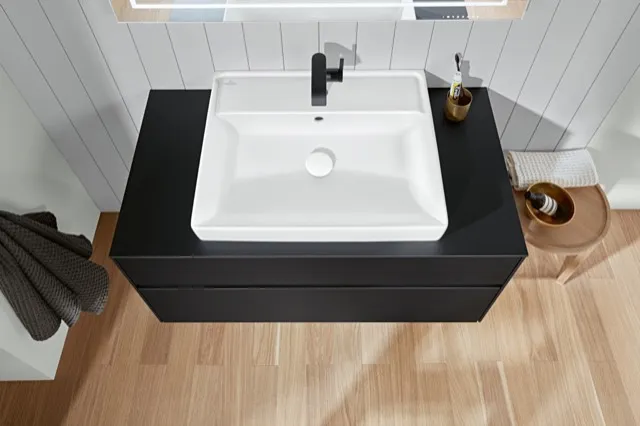 Villeroy & Boch Wandwaschtisch aus TitanCeram geschliffen „Collaro“ 600 × 470 × 160 mm, mit Hahnlochbohrung, Hahnlochposition mittig in Stone White Villeroy & Boch Wandwaschtisch aus TitanCeram geschliffen „Collaro“ 600 × 470 × 160 mm, mit Hahnlochbohrung, Hahnlochposition mittig in Stone White