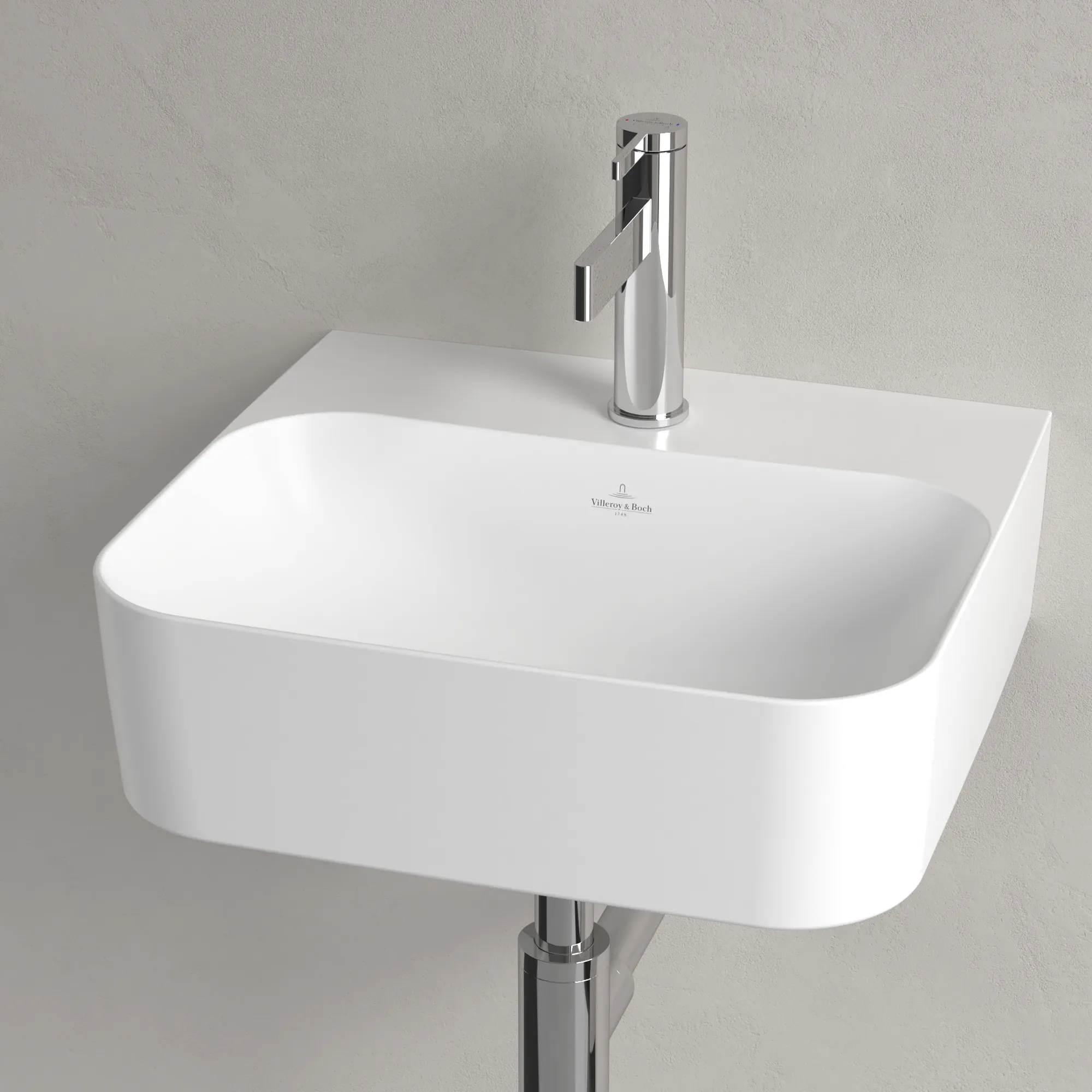 Villeroy & Boch Handwaschbecken aus TitanCeram „Finion“ 430 × 390 × 140 mm, mit Hahnlochbohrung, Hahnlochposition mittig in Stone White, mit CeramicPlus Villeroy & Boch Handwaschbecken aus TitanCeram „Finion“ 430 × 390 × 140 mm, mit Hahnlochbohrung, Hahnlochposition mittig in Stone White, mit CeramicPlus