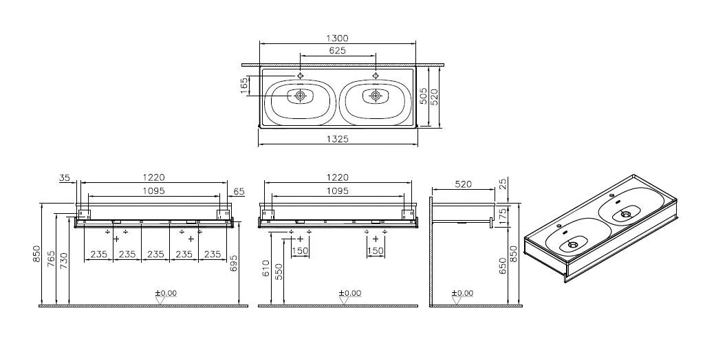 Equal Set Doppelwaschtisch 130 cm mit Holzblende und Handtuchhalter 2 Becken 2 Hahnlöcher Schwarz-Eiche Equal Set Doppelwaschtisch 130 cm mit Holzblende und Handtuchhalter 2 Becken 2 Hahnlöcher Schwarz-Eiche