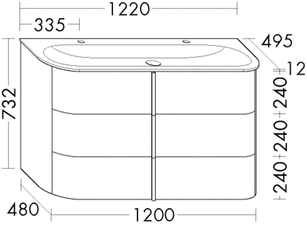 burgbad Badmöbelset „Lavo2.0“ 122 × 73,2 × 49,5 cm Grifflos, Zierleiste und Alufüße schwarz, in Weiß Hochglanz