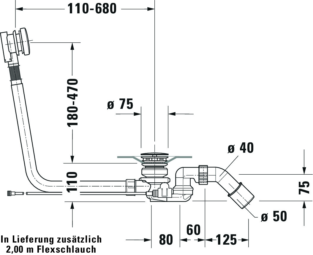 Duravit Ab- und Überlaufgarnitur für Badewannen mit Zulauf Modell 791235
