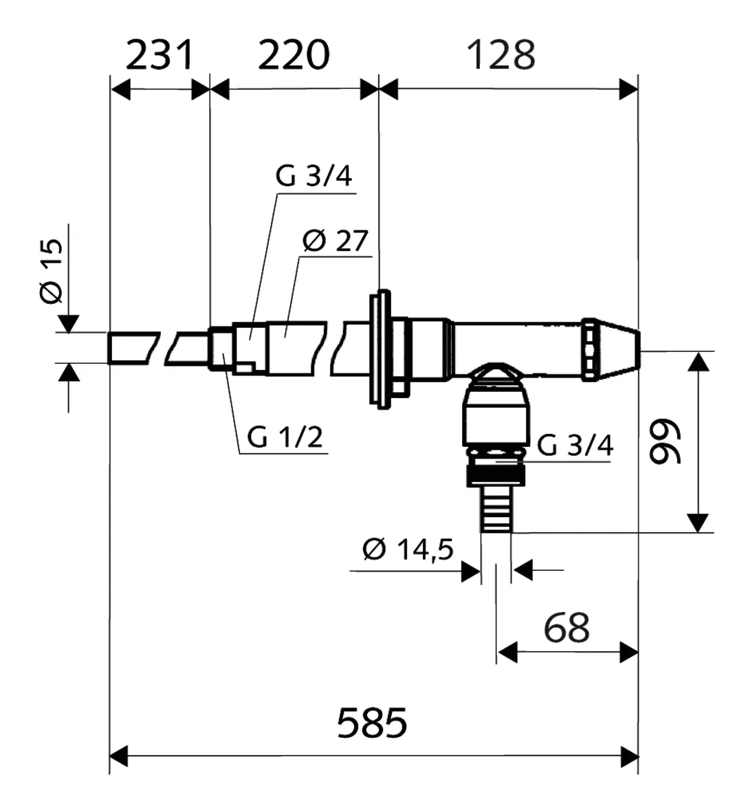 Außenwandarmatur POLAR II, Frostsicher, Rückflussverhinderer RV, Rohrbelüfter RB, DN 15 G 1/2 AG, Schlauchverschraubung Ø 14,5 mm (DN 20 G 3/4 AG), mattchrom