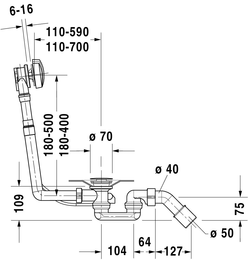 Duravit Ab- und Überlaufgarnitur für Badewannen „D-Code“ Modell 790226