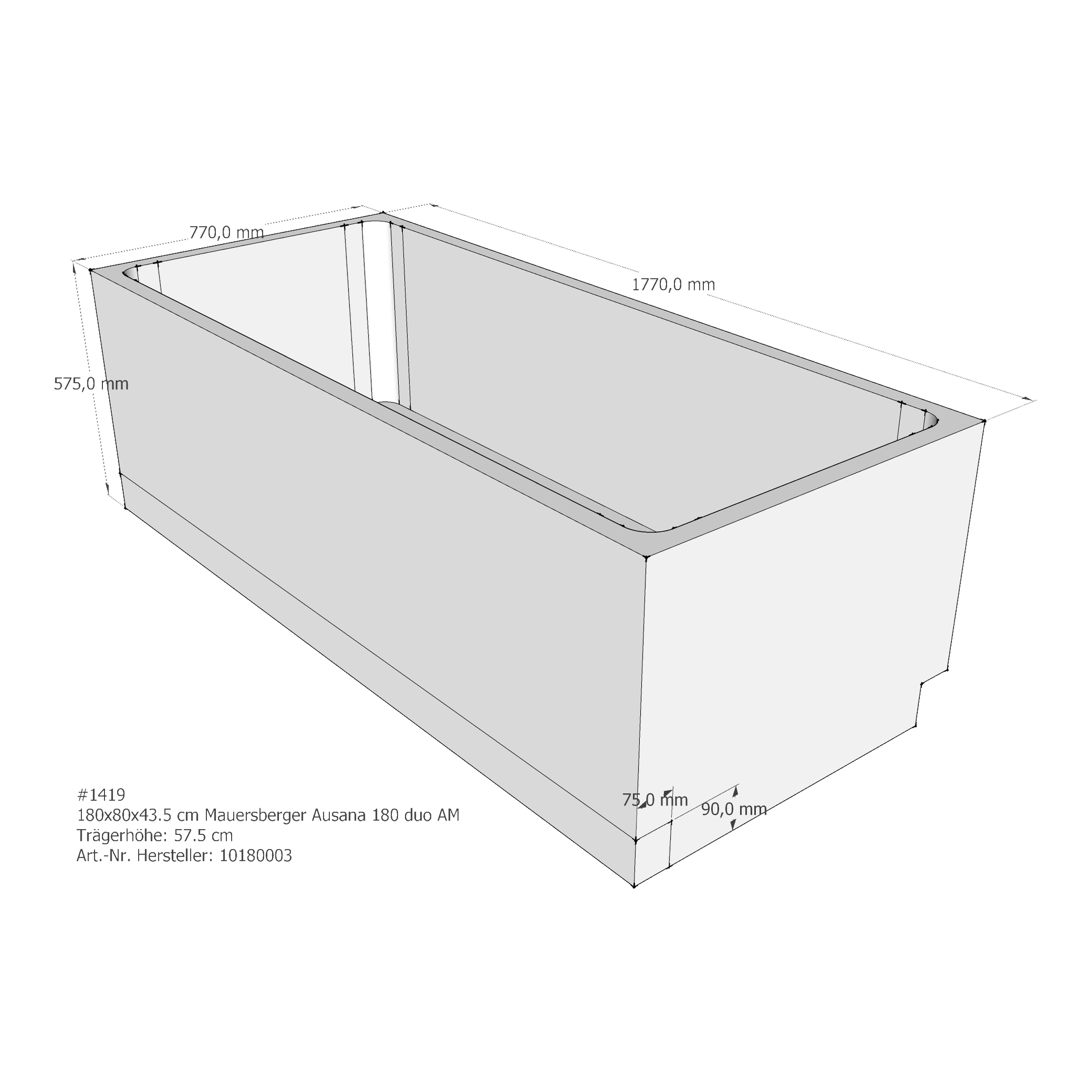 Wannenträger Mauersberger Ausana 180/80 duo 180x80x43,5 cm AM