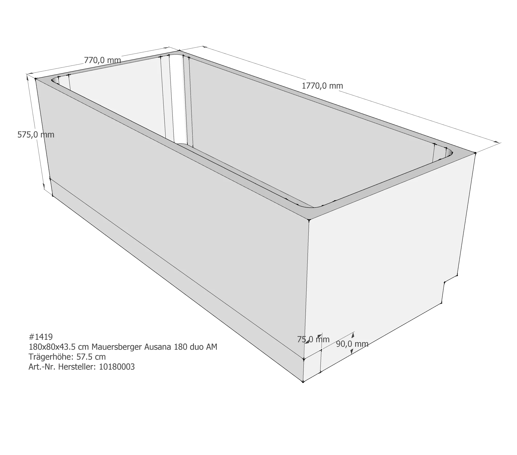 Badewannenträger für Mauersberger Ausana 180 × 80 × 43,5 cm