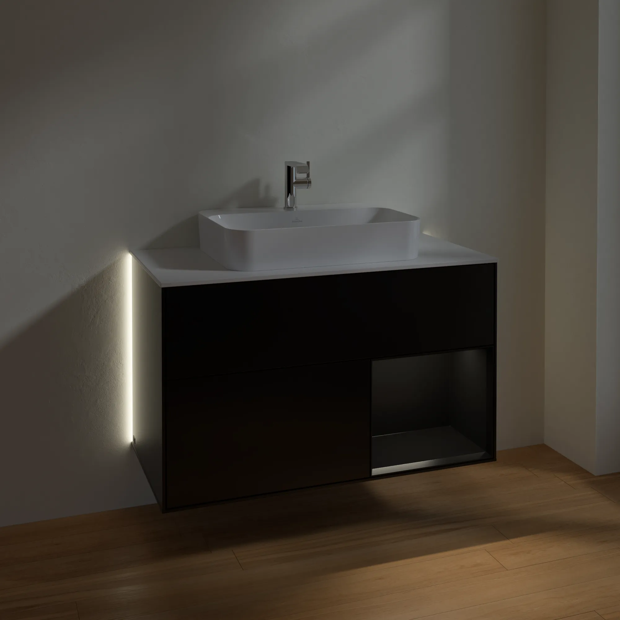 Villeroy & Boch Waschtischunterschrank „Finion“ für Schrankwaschtisch 1000 × 603 × 501 mm Black Matt Lacquer, für Becken mittig Villeroy & Boch Waschtischunterschrank „Finion“ für Schrankwaschtisch 1000 × 603 × 501 mm Black Matt Lacquer, für Becken mittig