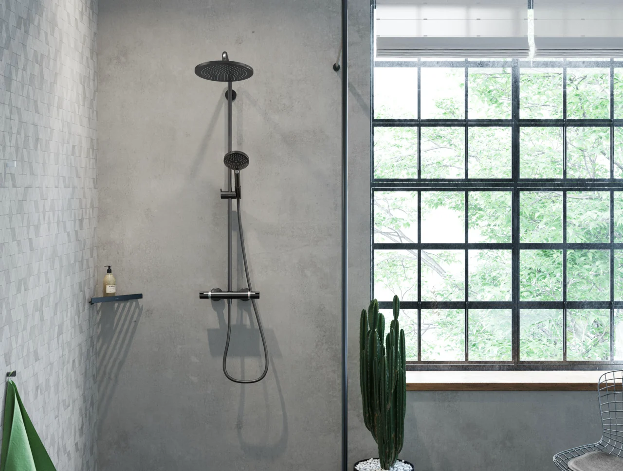 Hansgrohe Croma Select S Showerpipe 280 EcoSmart mit Thermostat und Raindance Handbrause BBC, Brushed Black Chrome